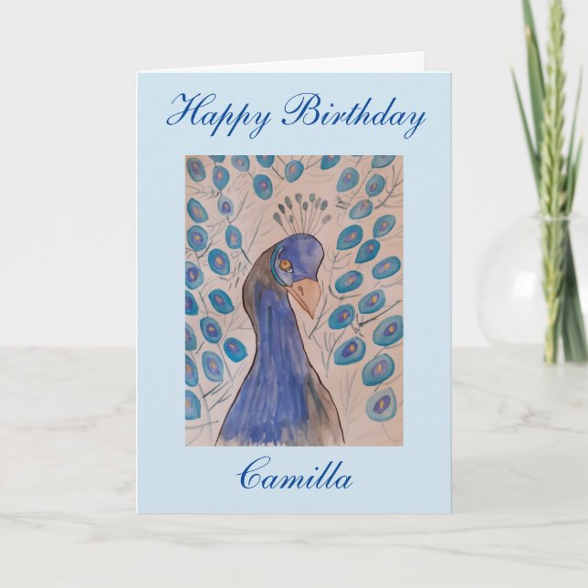 Tarjeta de cumpleaños azul Peacock (Anverso)