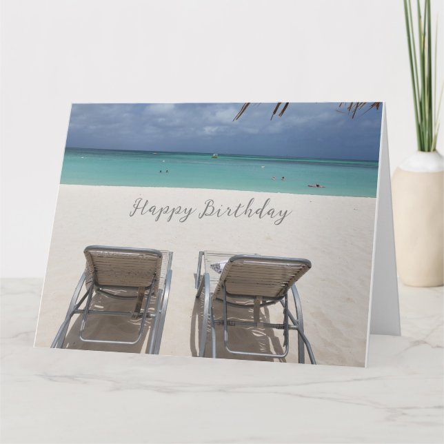 Tarjeta de cumpleaños azul relajante de playa y ar (Anverso)
