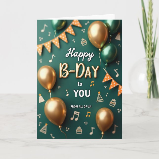 Tarjeta de cumpleaños azul teñido dorado (Anverso)