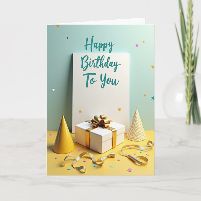 Tarjeta de cumpleaños azul turquesa con confeti (Anverso)