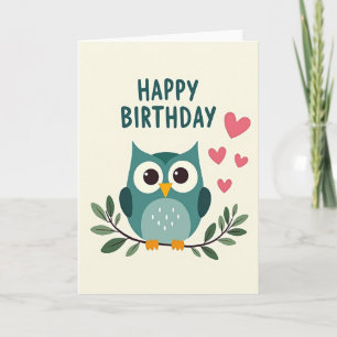 Tarjeta de cumpleaños azul verde de pajarito dulce