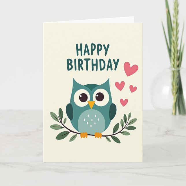 Tarjeta de cumpleaños azul verde de pajarito dulce (Anverso)