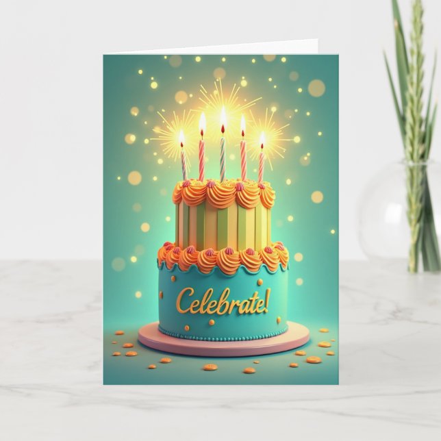 Tarjeta de cumpleaños azul verdoso escalonada (Anverso)