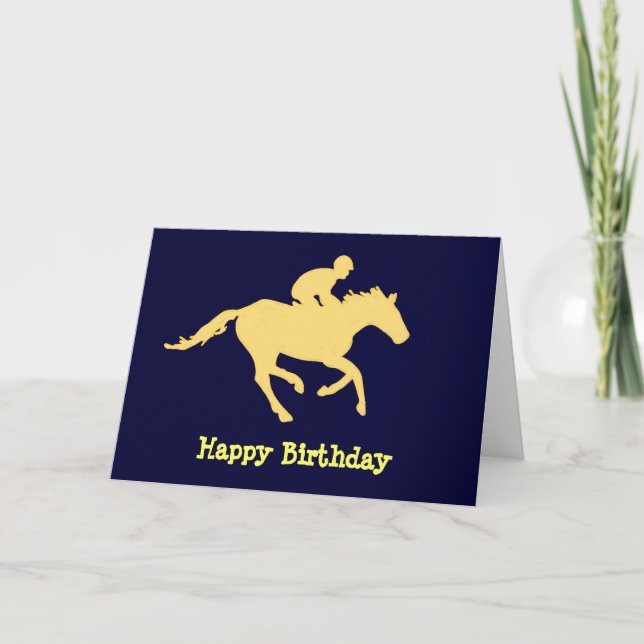 Tarjeta de cumpleaños azul y crema para caballos (Anverso)