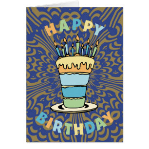 Tarjeta de cumpleaños azul y oro