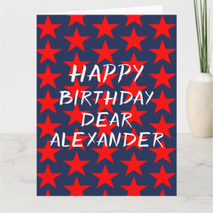 Tarjeta de cumpleaños azul y roja feliz