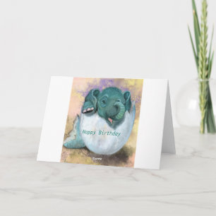 Tarjeta de cumpleaños Baby Elephant Hatching from