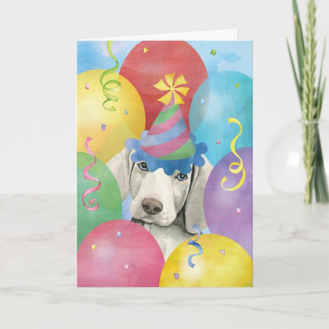 Tarjeta de cumpleaños Balloons Weimaraner (Anverso)