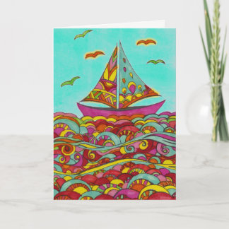 Tarjeta de cumpleaños - Barco de vela rosa y verde