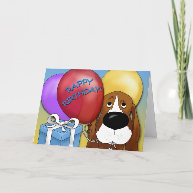 Tarjeta de cumpleaños Basset Hound (Anverso)