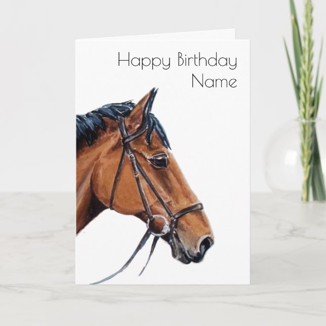 Tarjeta de cumpleaños Bay Horse White Art Deco (Anverso)
