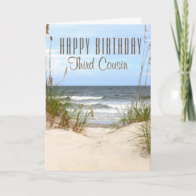 Tarjeta de cumpleaños Beach Third Cousin (Anverso)