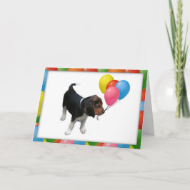 Tarjeta de cumpleaños Beagle Puppy y Balloons