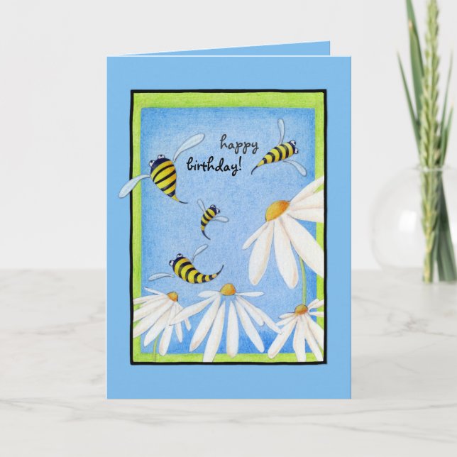 Tarjeta de cumpleaños Bee Happy Daisies (Anverso)