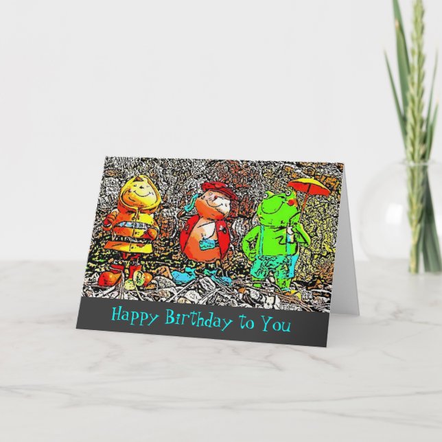 Tarjeta de cumpleaños Bee Ladybird y Frog (Anverso)