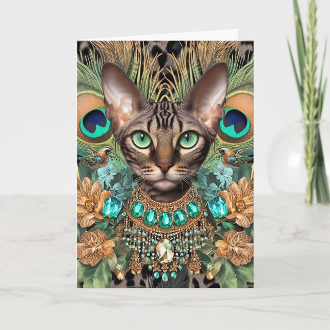 Tarjeta de cumpleaños Bengal Tiger Cat Peacock Fet (Anverso)