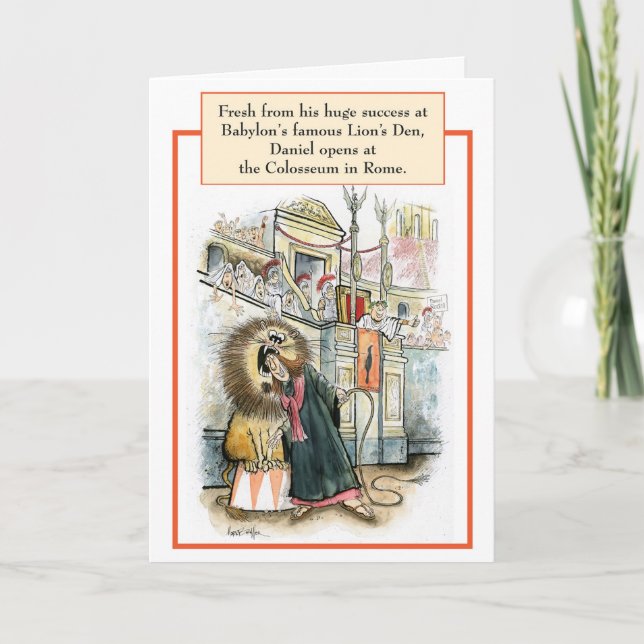 Tarjeta de cumpleaños bíblica del león de Daniel (Anverso)