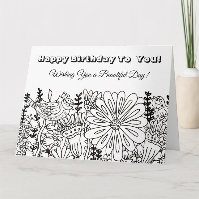 Tarjeta de cumpleaños Big Color Me Whimsical Birds (Anverso)