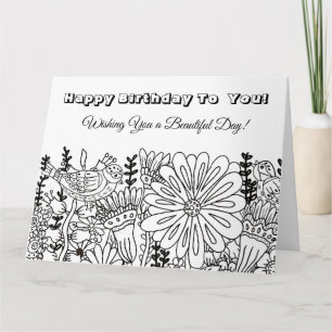Tarjeta de cumpleaños Big Color Me Whimsical Birds