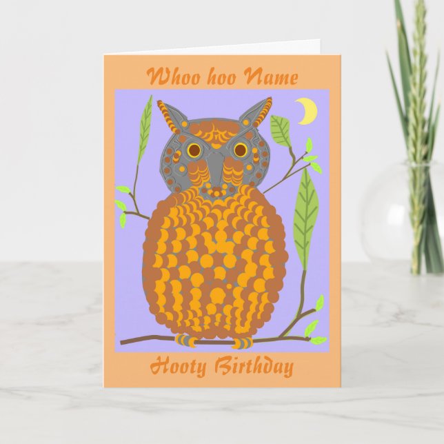 Tarjeta de cumpleaños Big Naranja Owl añadir nombr (Anverso)