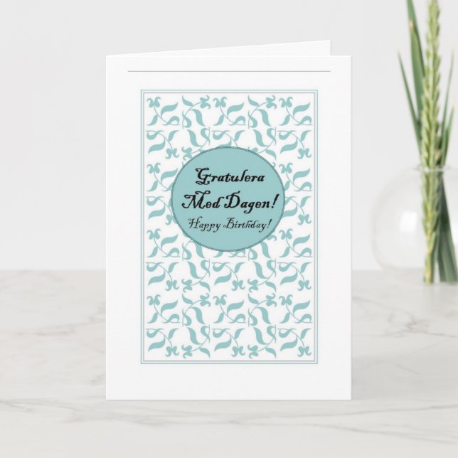 Tarjeta de cumpleaños bilingüe en inglés y sueco (Anverso)