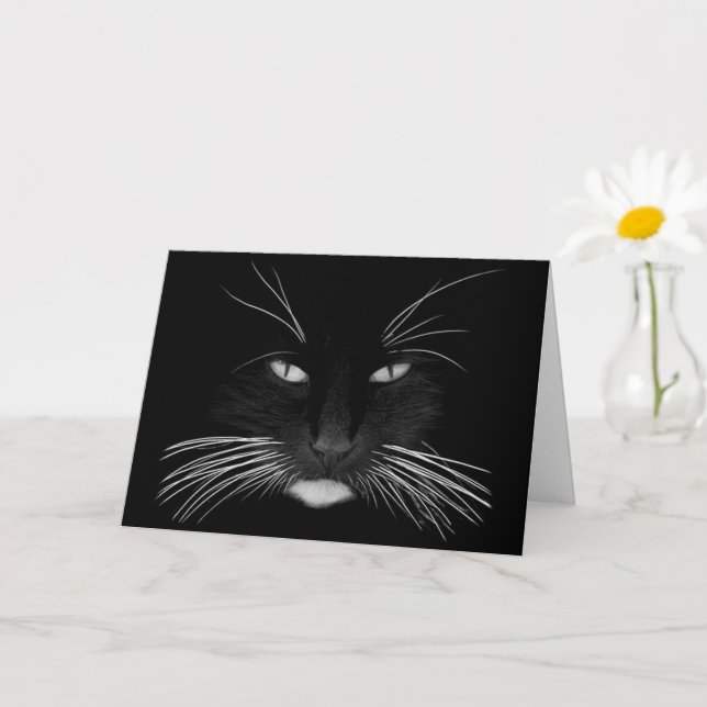 Tarjeta de cumpleaños Black Cat Face (Planta pequeña)
