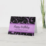 Tarjeta de cumpleaños Black Purple Swirls Sister<br><div class="desc">Bonito y tarjeta de saludo para el cumpleaños de la hermana con moderno diseño de remolinos negros y morados y texto de estilo con letras a mano.</div>