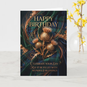 Tarjeta de cumpleaños Black Watch Tartan Gold This