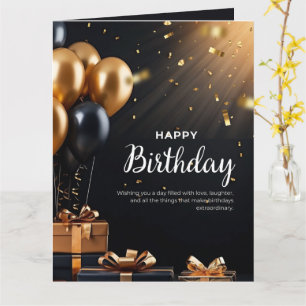 Tarjeta de cumpleaños Black White Modern