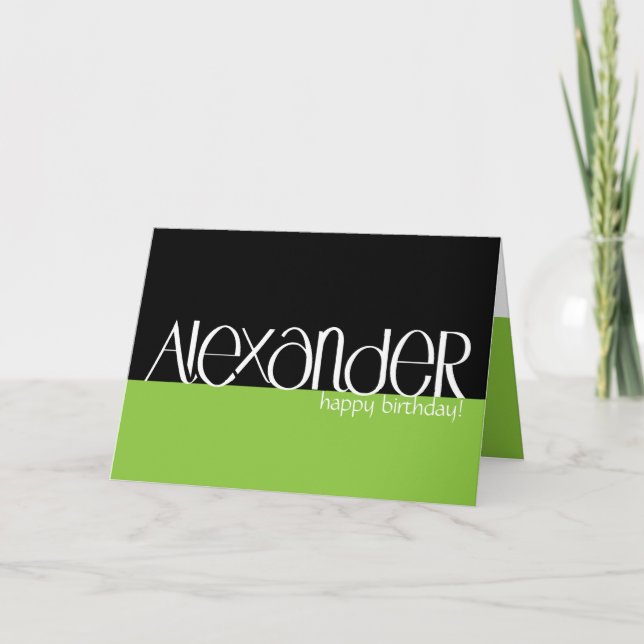Tarjeta de cumpleaños blanca Alexander (Anverso)