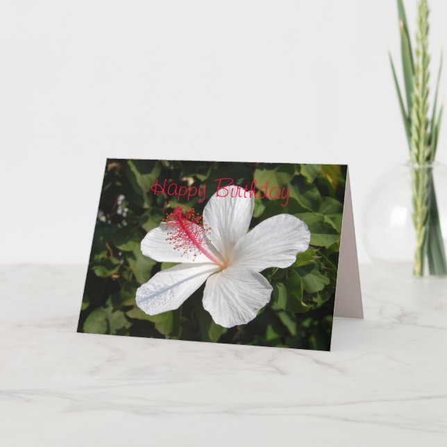 Tarjeta de cumpleaños blanca feliz para hibiscus (Anverso)