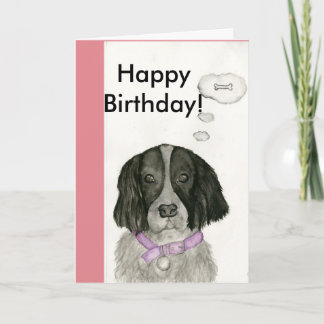 Tarjeta de cumpleaños blanco y negro del perro de
