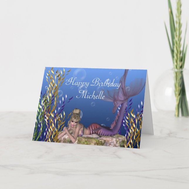 Tarjeta de cumpleaños Blonde Mermaid Fantasy Perso (Anverso)