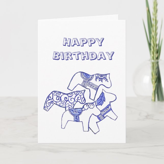 Tarjeta de cumpleaños Blue and White Horse (Anverso)