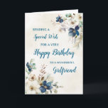 Tarjeta de cumpleaños Blue Floral Girlfriend<br><div class="desc">Una hermosa tarjeta para tu novia en su cumpleaños con elegantes flores color azul marino y color crema.</div>