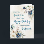 Tarjeta de cumpleaños Blue Floral Girlfriend<br><div class="desc">Una hermosa tarjeta para tu novia en su cumpleaños con elegantes flores color azul marino y color crema.</div>