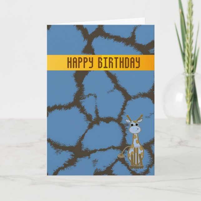 Tarjeta de cumpleaños Blue Giraffe (Anverso)