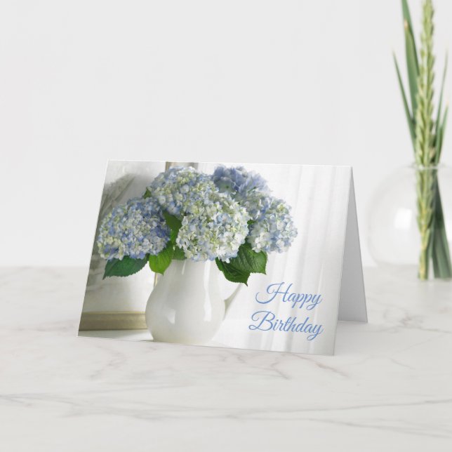 Tarjeta de cumpleaños -Blue Hydrangeas (Anverso)