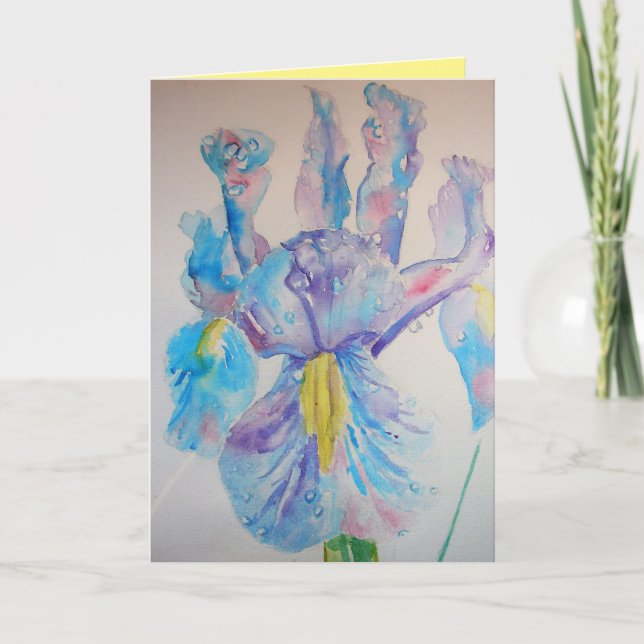 Tarjeta de cumpleaños Blue Iris Watercolor (Anverso)