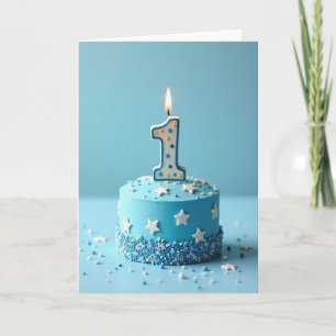 Tarjeta de cumpleaños Blue One Birthday Cake