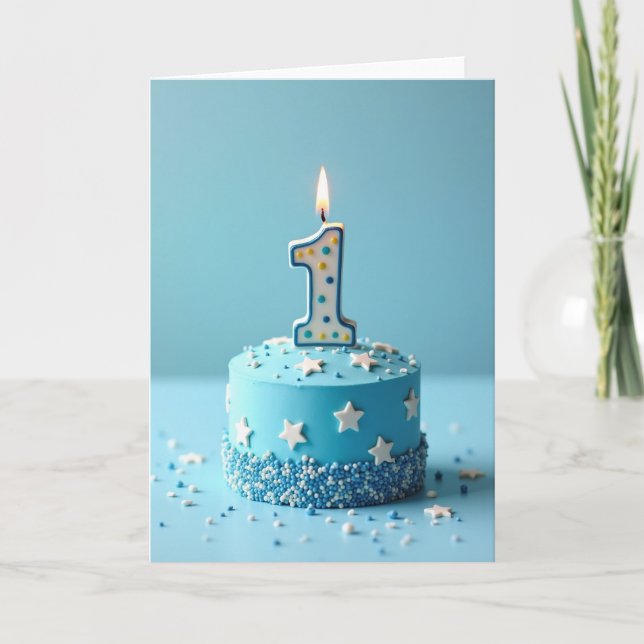 Tarjeta de cumpleaños Blue One Birthday Cake (Anverso)