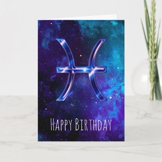 Tarjeta de cumpleaños Blue Space Pisces (Anverso)