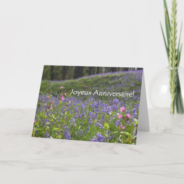 Tarjeta de cumpleaños Bluebells - Saludo francés (Anverso)