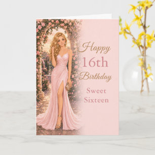 Tarjeta de cumpleaños Blush Pink Sweet Sixteen