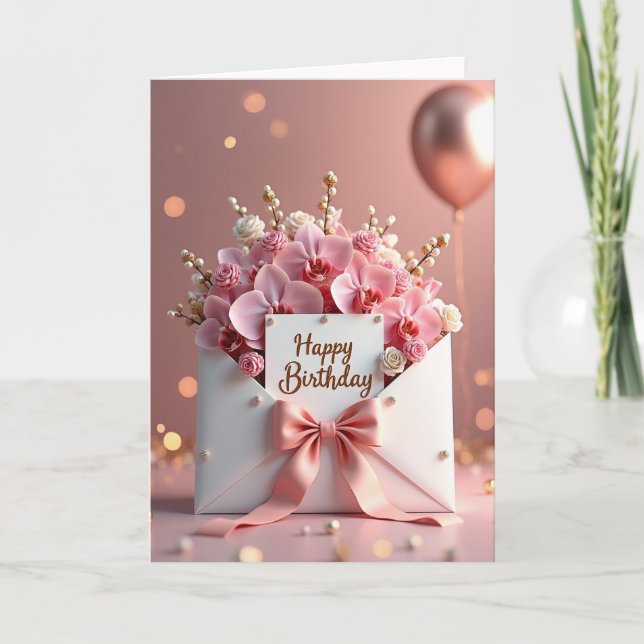 Tarjeta de cumpleaños Blush Rosebud (Anverso)