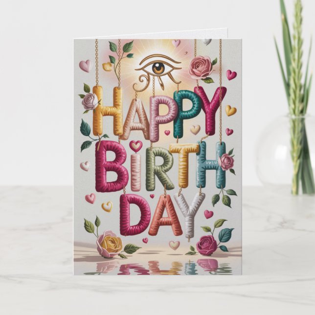 Tarjeta de cumpleaños boho colorida con vibra espi (Anverso)