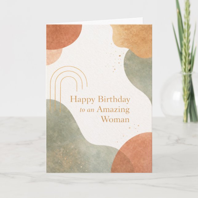 Tarjeta de cumpleaños boho con formas orgánicas ab (Anverso)