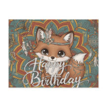 Tarjeta de cumpleaños Boho Fox Feliz Cumpleaños