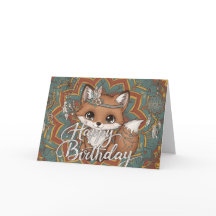Tarjeta de cumpleaños Boho Fox Feliz Cumpleaños