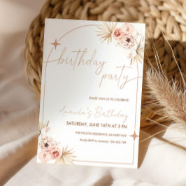 Tarjeta de cumpleaños Boho Invite a Pampas